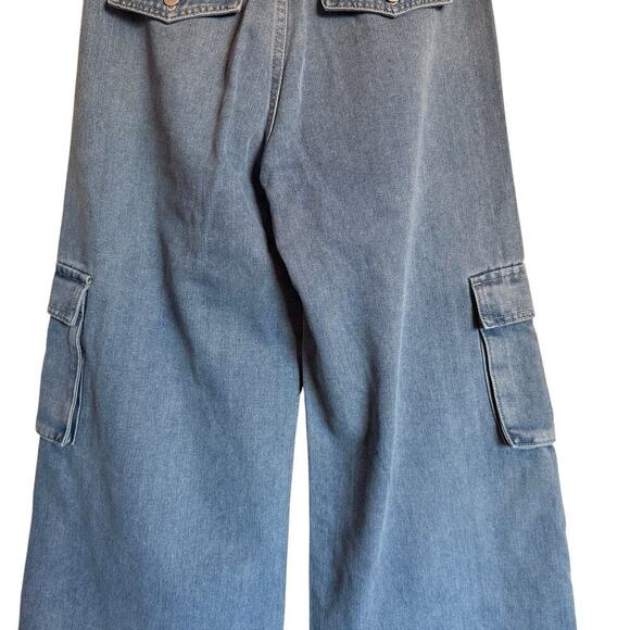 Cider Sz M Mid Rise Solid Wide Leg Cargo Jeans Skater Grunge - Picture 11 of 14
